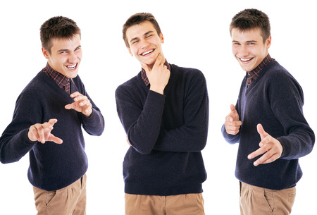 Three portraits handsome exspressed boyの写真素材