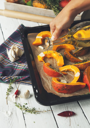 Roasted pumpkin cooking processの写真素材
