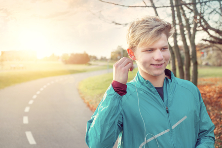Runner man with headphonesの写真素材