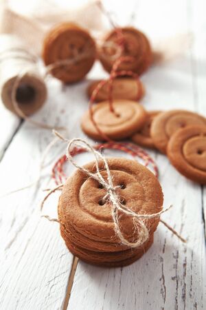 Traditional gingerbread cookies us a big buttonsの写真素材