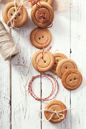 Gingerbread buttons traditional christmas cookiesの写真素材