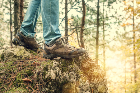 Traveler feet in outdoor shoesの写真素材