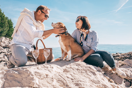 Romantic picnick on the sea sideの写真素材