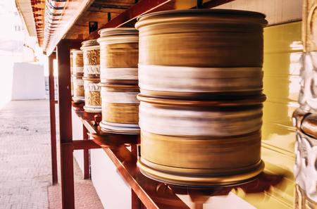 Traditional tibetan Prayer wheelの写真素材