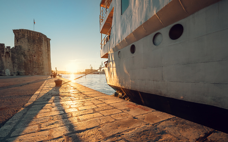 Sunset time on Adriatic sea in old harborの写真素材