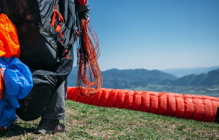 Air sportsman hand with paroplane stropsの写真素材