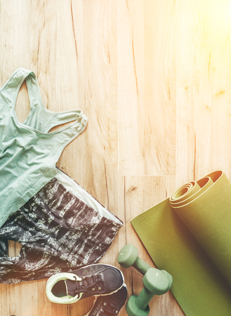 Background with sport clothes and equipmentの写真素材