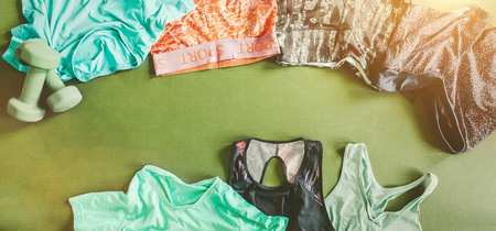 Sport clothes and accessories top vertical backgroundの写真素材
