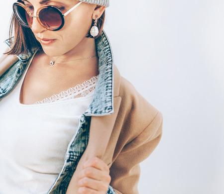 Female multilayered autumn outfitの写真素材