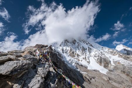 Pumori mountain 7161m covered with clouds viewの写真素材