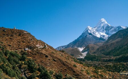 Ama Dablam 6814m peak covered with snow and ice.の写真素材