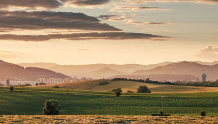 Stunning evening Zilina city view in western Slovakia covered with sunset light. Traveling in Europe...
