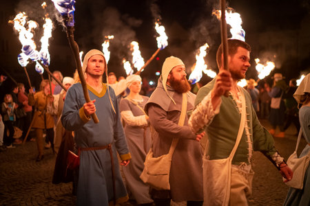 Zilina, Slovak RepubliÑ, Slovakia - July 28, 2023: People dressed in medieval dresses and armored...