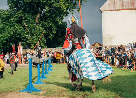 ÄervenÃ½ KameÅ Castle, Slovakia - May 25, 2024: People in medieval attires historical reenactment event. Reconstructions provide valuable insights into daily life, past eras traditions in Slovakia.のeditorial素材