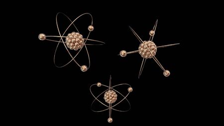 Three Gold atoms, 3d illustrationの写真素材
