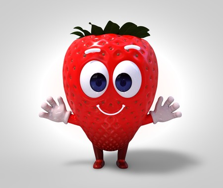strawberry character with big eyes, 3d renderingの写真素材