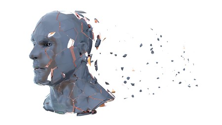 3d face dissolving into particles, 3d renderingの写真素材
