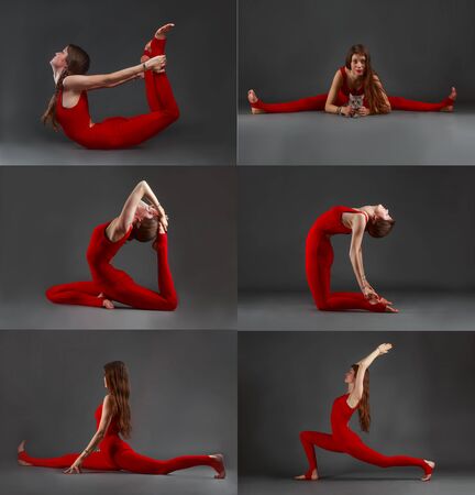 beautiful woman doing yoga on backgroundの写真素材
