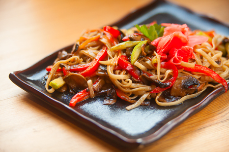 Japanese noodles with vegetablesの写真素材