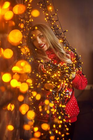 beautiful woman in new year interior in  a studioの写真素材