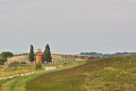 Natural landscape of hills tuscany in autumn in Italyの写真素材