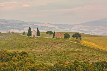 Natural landscape of hills tuscany in autumn in Italyの写真素材