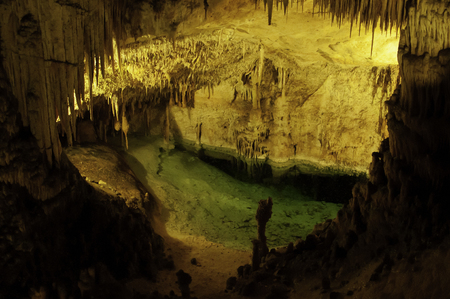 Stalactites and stalagmites in the Caves of Drachの写真素材