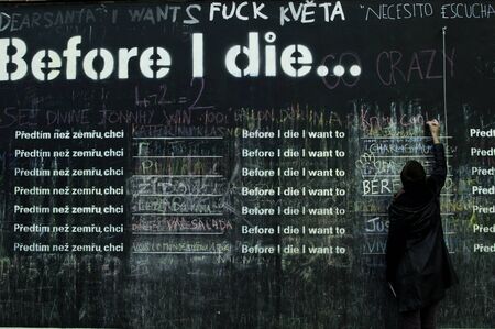 Before I die blackboard in a square in Pragueの写真素材