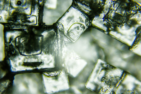 amazing salt crystals under the microscopeの写真素材