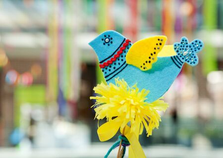 holiday, multi-colored Easter felt bird, children's crafts