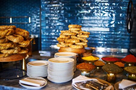 very delicious snacks, food and treats at the holidayの写真素材