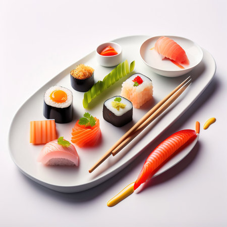 A set of various sushi, different recipes, created with the help of AIの素材