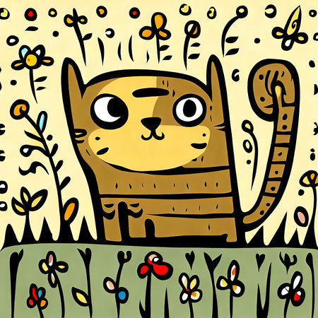 a drawing of a funny cat, created with the help of AIの素材