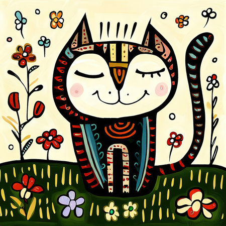 a drawing of a funny cat, created with the help of AIの素材
