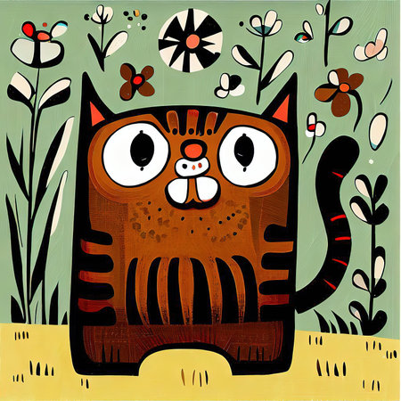 a drawing of a funny cat, created with the help of AIの素材