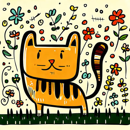a drawing of a funny cat, created with the help of AIの素材
