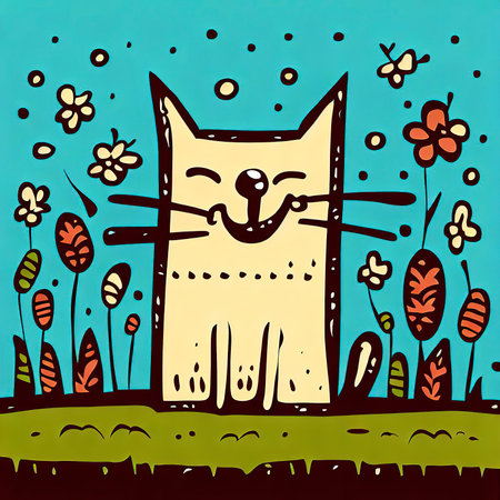 a drawing of a funny cat, created with the help of AIの素材
