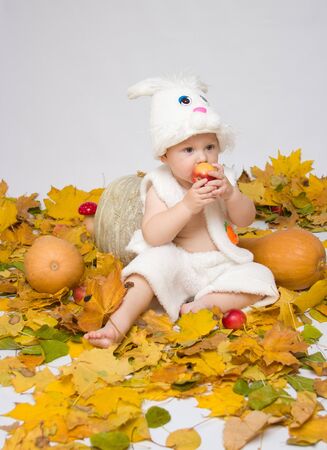 the child in the Bunny suitの写真素材