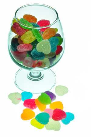 Heart shaped jelly in glassの写真素材