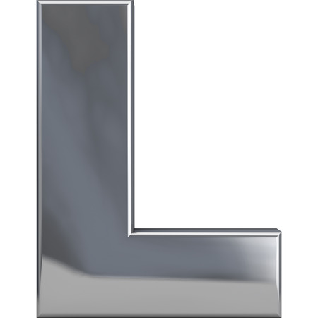 Metal L letter character isolated on white. Including clipping path. Part of complete alphabet set.の写真素材
