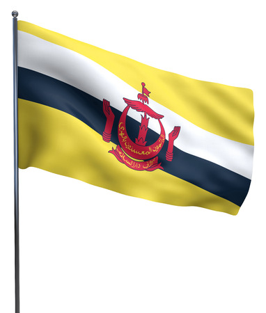 Brunei flag waving image isolated on white. Clipping path included.の写真素材