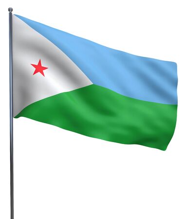 Djibouti flag waving image isolated on white. Clipping path included.の写真素材