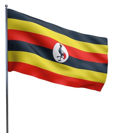 Uganda flag waving image isolated on white. Clipping path included.の写真素材