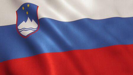 Slovenia flag background with fabric texture.の写真素材