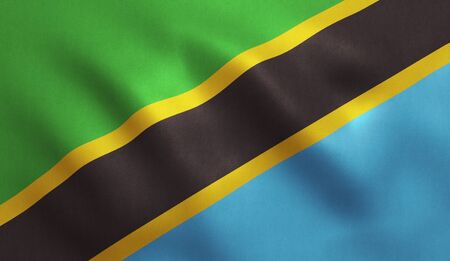 Tanzanian flag with fabric texture. 3D illustration.の写真素材
