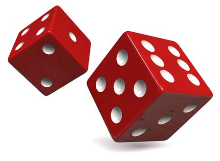 Two Red Dice with Black Dots Isolated on White. Casino, Gambling, Entertainment and Gaming Symbol....