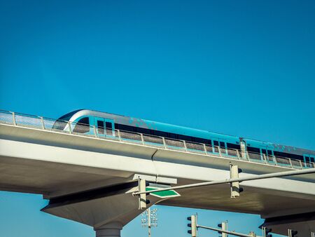 Dubai Blue Metro Train - City Mobility Rail Transport 