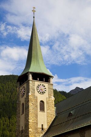 The Tower of Zermatt Churchi, Switzerlandの写真素材