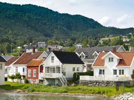 Solvorn harbour in the Sognefjord, Norwayのeditorial素材