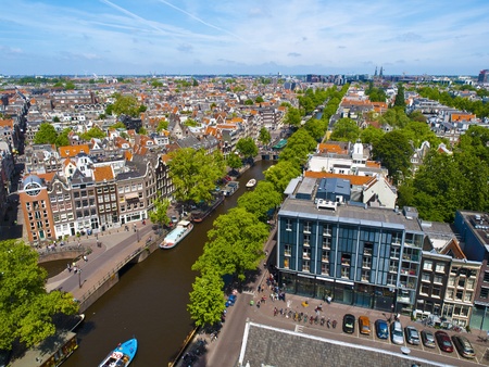 Aerial view of Amsterdam city in a beautiful sunny dayの写真素材